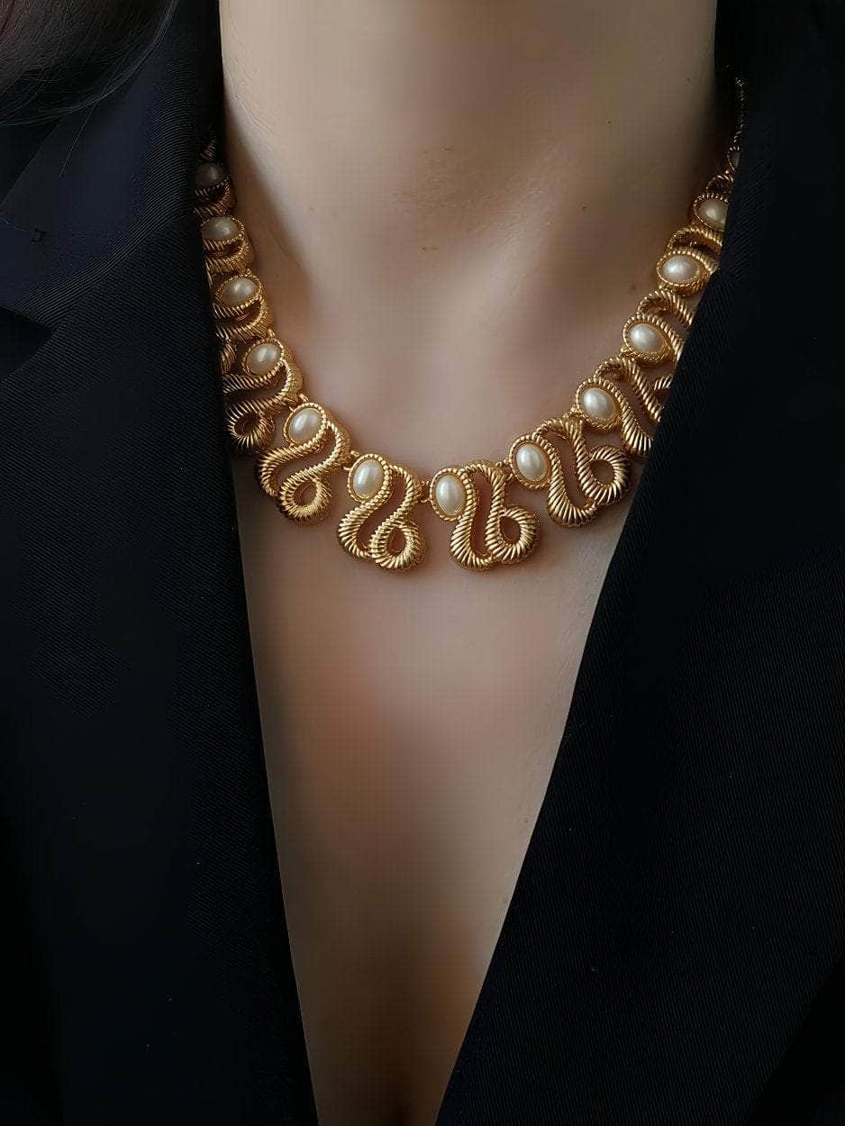 80s Monet Picasso Gold Collar with Pearl Accents Necklace Gold / Necklace