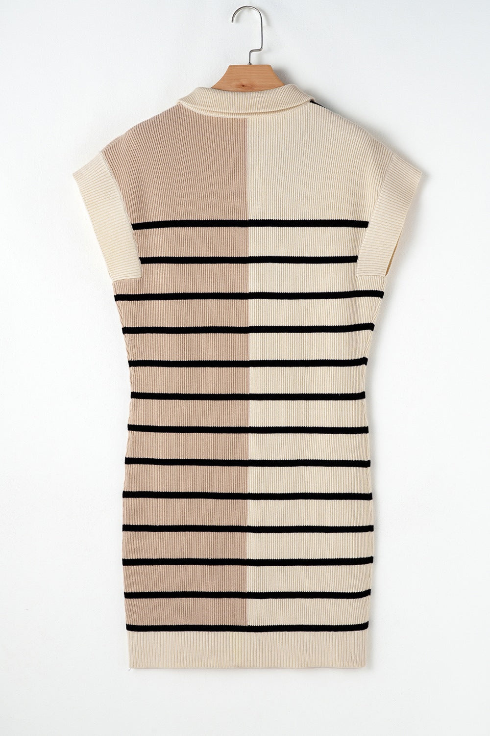 Striped Quarter Zip Cap Sleeve Sweater Dress