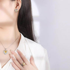 925 Silver Heart-Shaped Lab Grown Canary Yellow Diamond Quartz Jewelry Set
