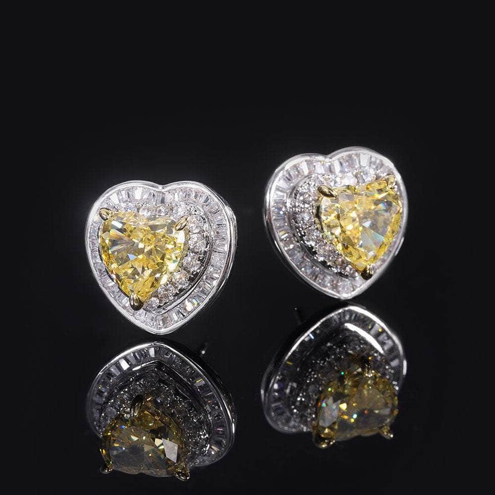925 Silver Heart-Shaped Lab Grown Canary Yellow Diamond Quartz Jewelry Set 5 US / Canary / Earrings