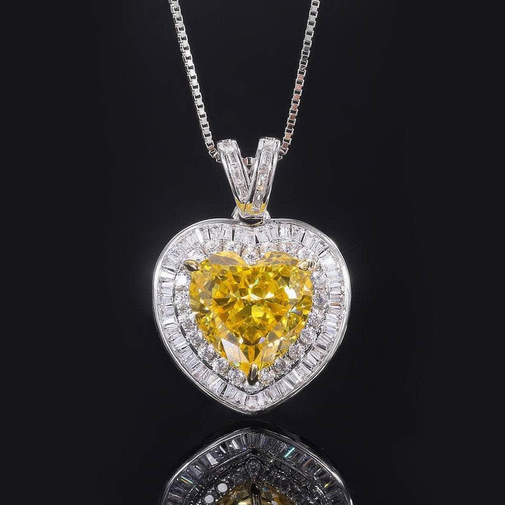 925 Silver Heart-Shaped Lab Grown Canary Yellow Diamond Quartz Jewelry Set 5 US / Canary / Necklace