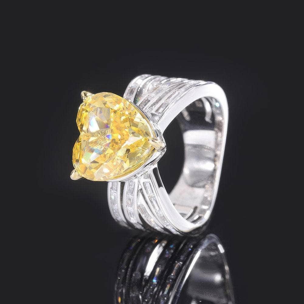 925 Silver Heart-Shaped Lab Grown Canary Yellow Diamond Quartz Jewelry Set 5 US / Canary / Ring