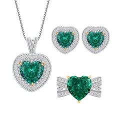 925 Silver Heart-Shaped Lab Grown Diamond Emerald Gemstone Quartz Jewelry Set