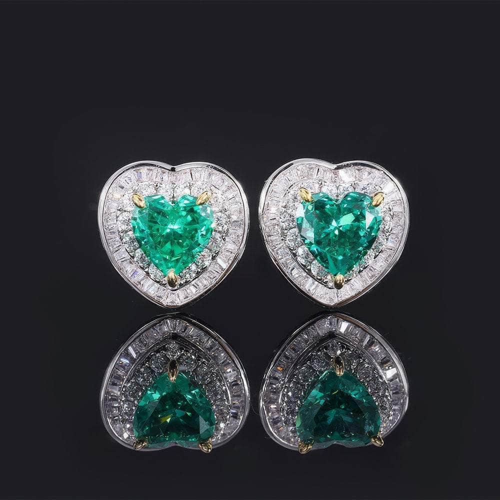 925 Silver Heart-Shaped Lab Grown Diamond Emerald Gemstone Quartz Jewelry Set 5 US / Emerald / Earrings