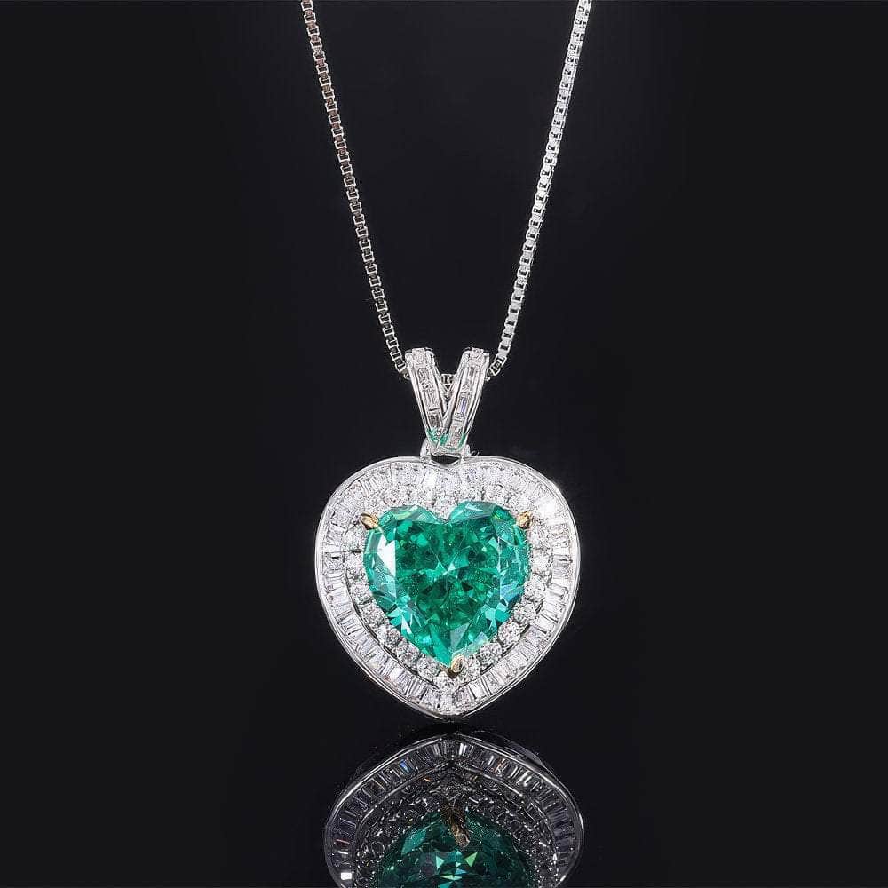 925 Silver Heart-Shaped Lab Grown Diamond Emerald Gemstone Quartz Jewelry Set 5 US / Emerald / Necklace