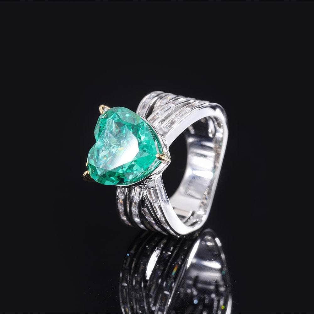 925 Silver Heart-Shaped Lab Grown Diamond Emerald Gemstone Quartz Jewelry Set 5 US / Emerald / Ring