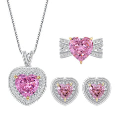 925 Silver Heart-Shaped Lab Grown Pink Diamond Quartz Jewelry Set