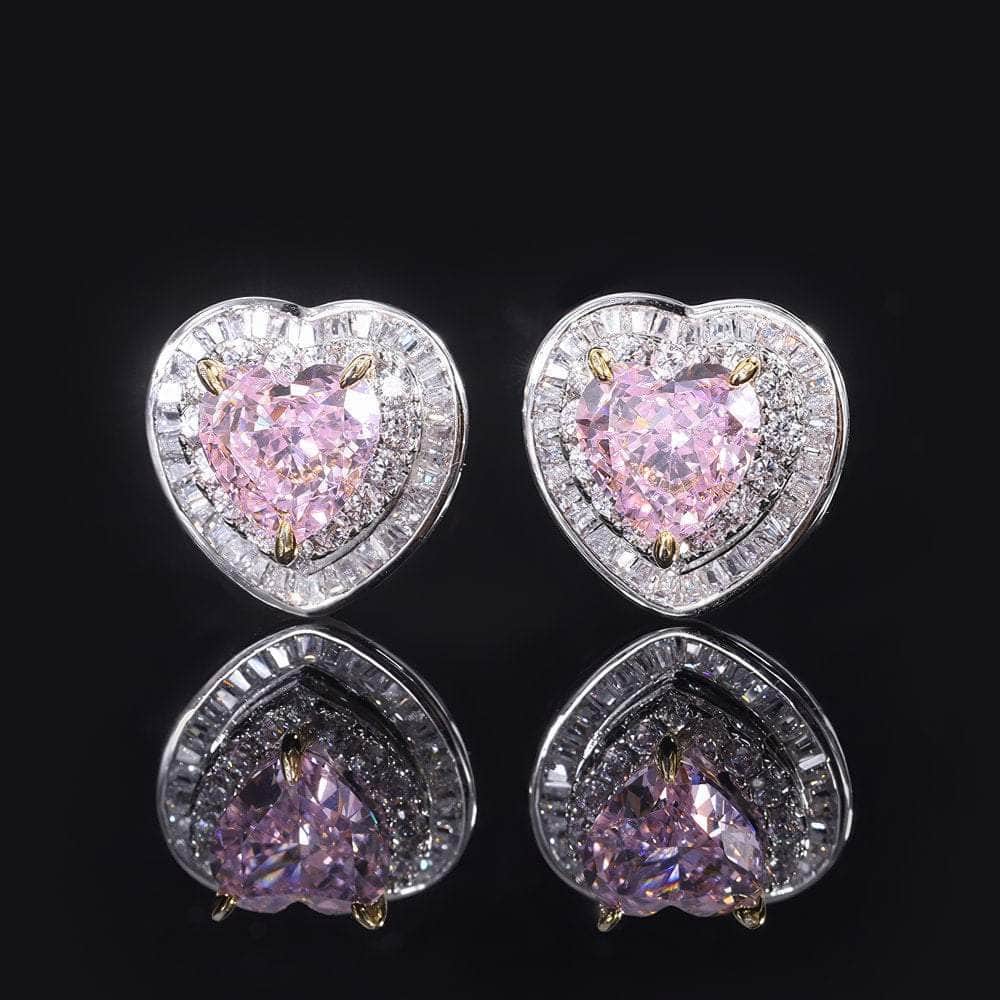 925 Silver Heart-Shaped Lab Grown Pink Diamond Quartz Jewelry Set 5 US / Pink Diamond / Earrings