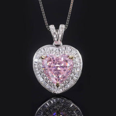 925 Silver Heart-Shaped Lab Grown Pink Diamond Quartz Jewelry Set 5 US / Pink Diamond / Necklace