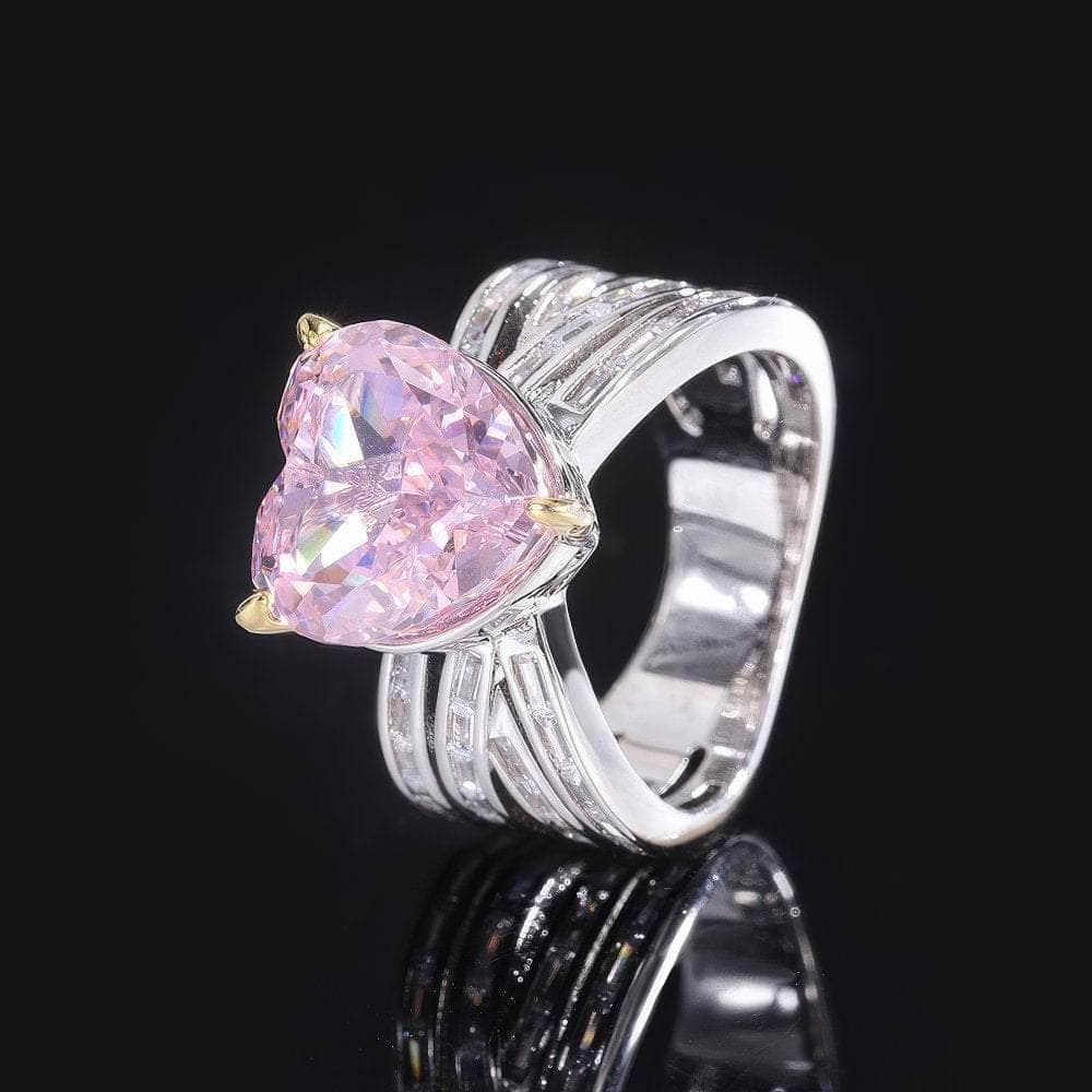 925 Silver Heart-Shaped Lab Grown Pink Diamond Quartz Jewelry Set 5 US / Pink Diamond / Ring
