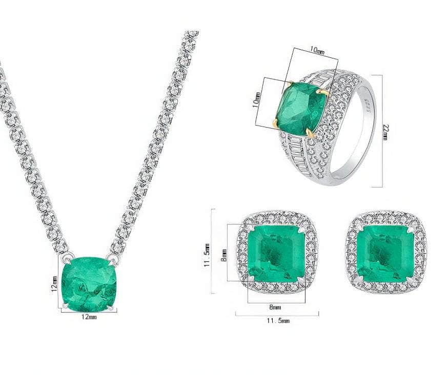 925 Silver Lab Created Emerald Gemstone Paved Crystal Jewelry Set