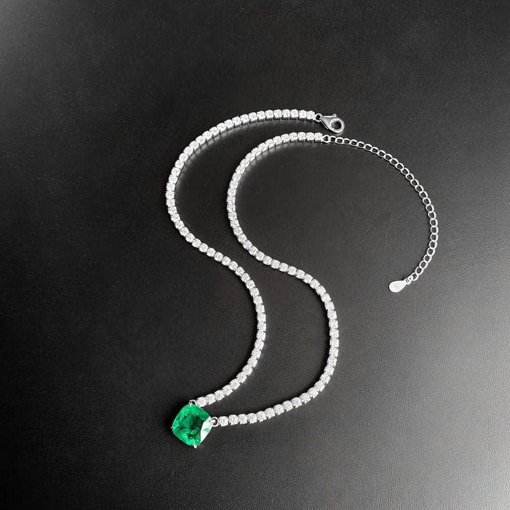 925 Silver Lab Created Emerald Gemstone Paved Crystal Jewelry Set 5 US / Emerald / Necklace