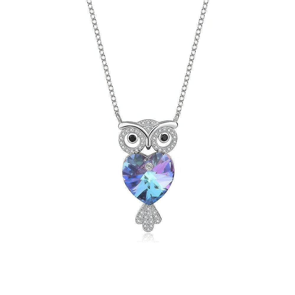 925 Silver Owl Pendant Crystal Necklace