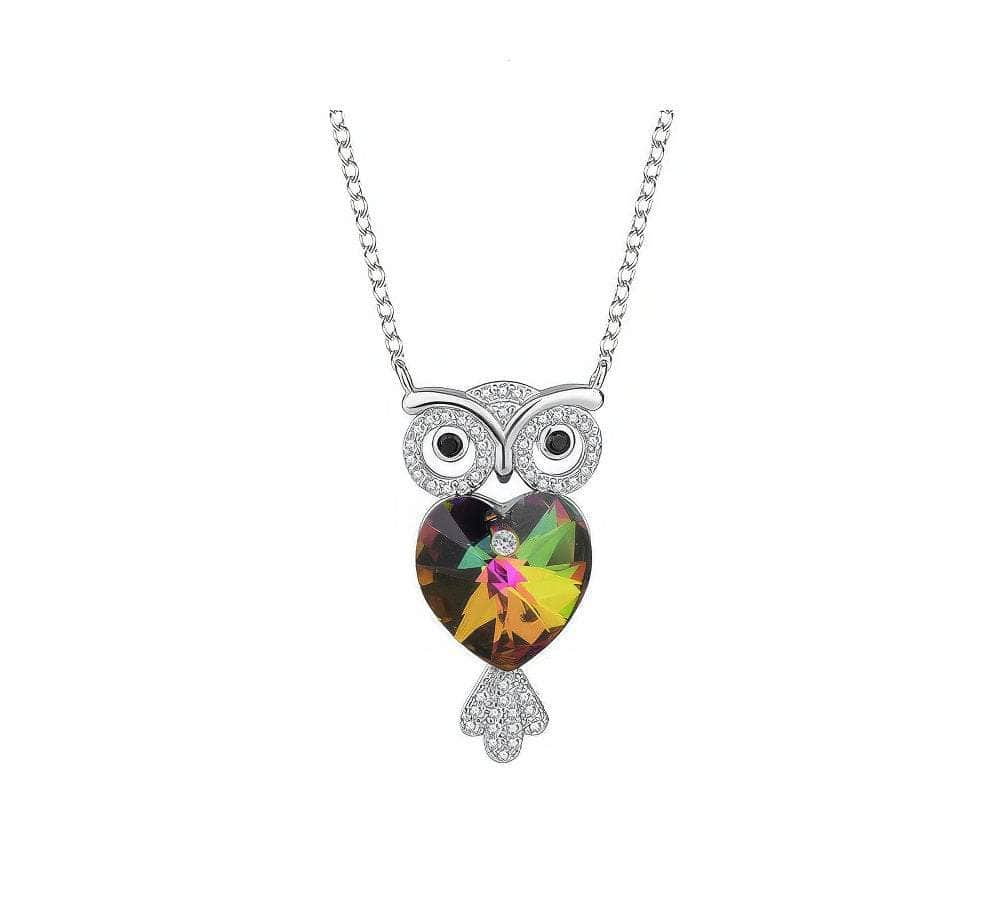 925 Silver Owl Pendant Crystal Necklace