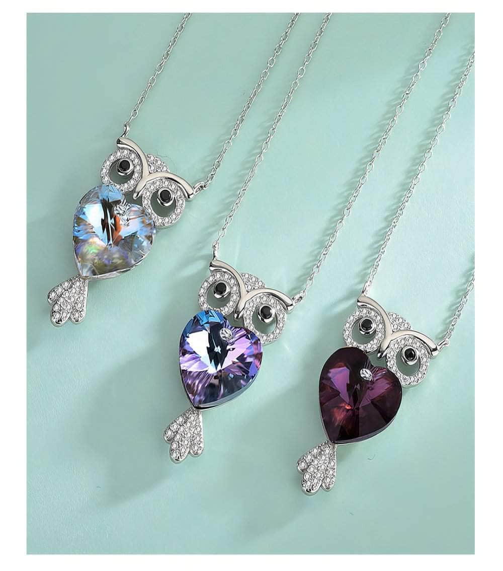 925 Silver Owl Pendant Crystal Necklace