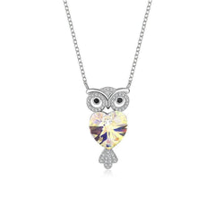 925 Silver Owl Pendant Crystal Necklace Gold