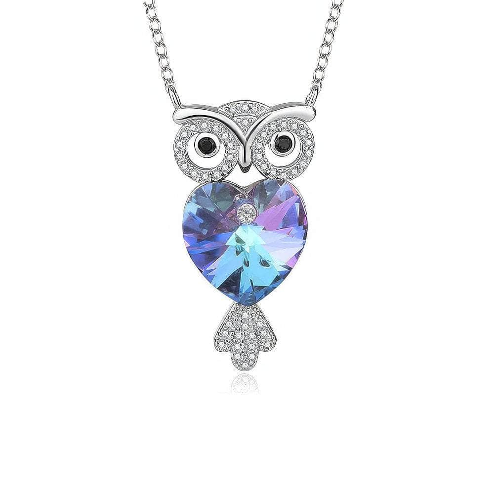 925 Silver Owl Pendant Crystal Necklace Purple