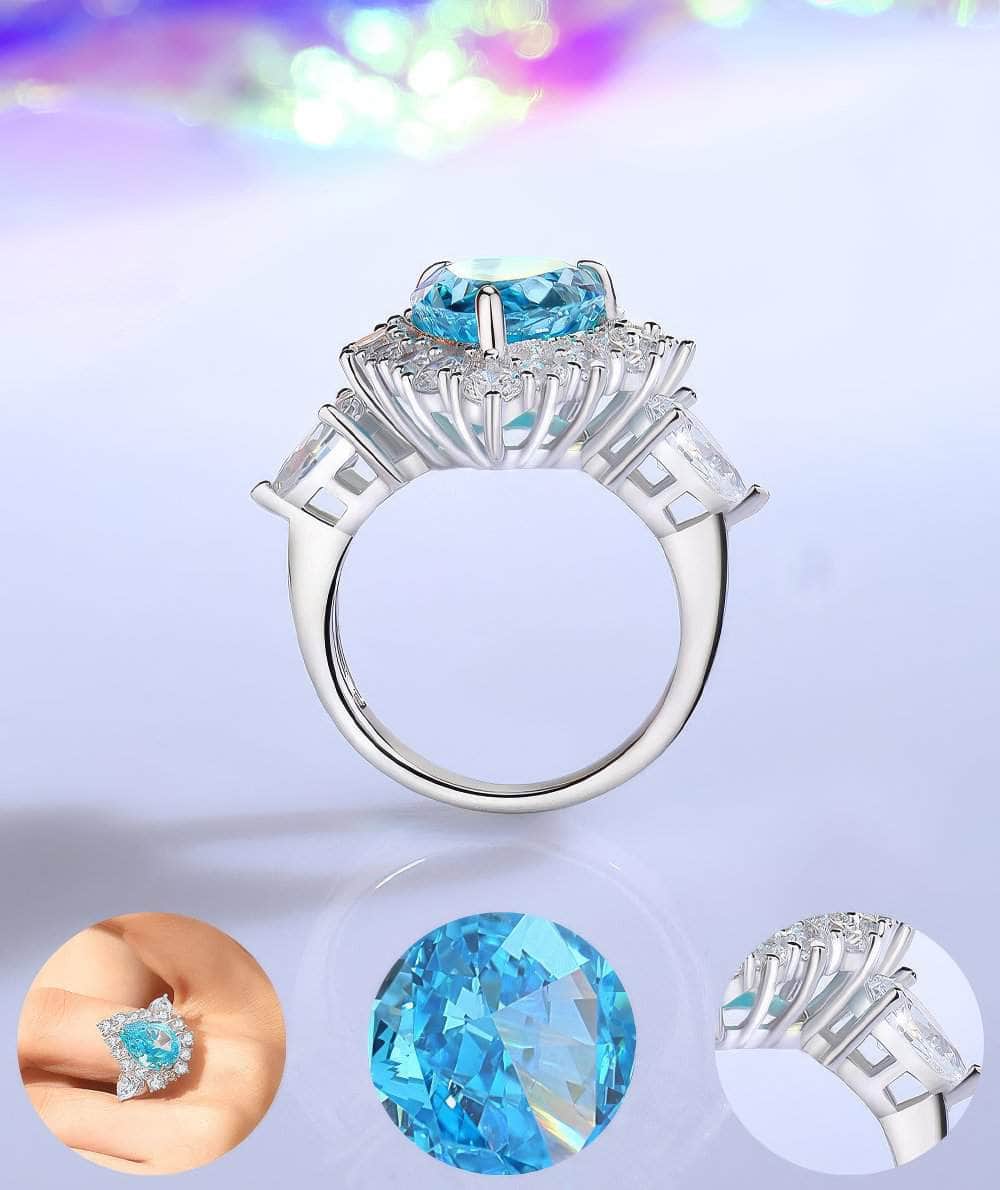 925 Sterling Silver Halo Pear Diamante Lab Grown Diamond Gemstone Ring
