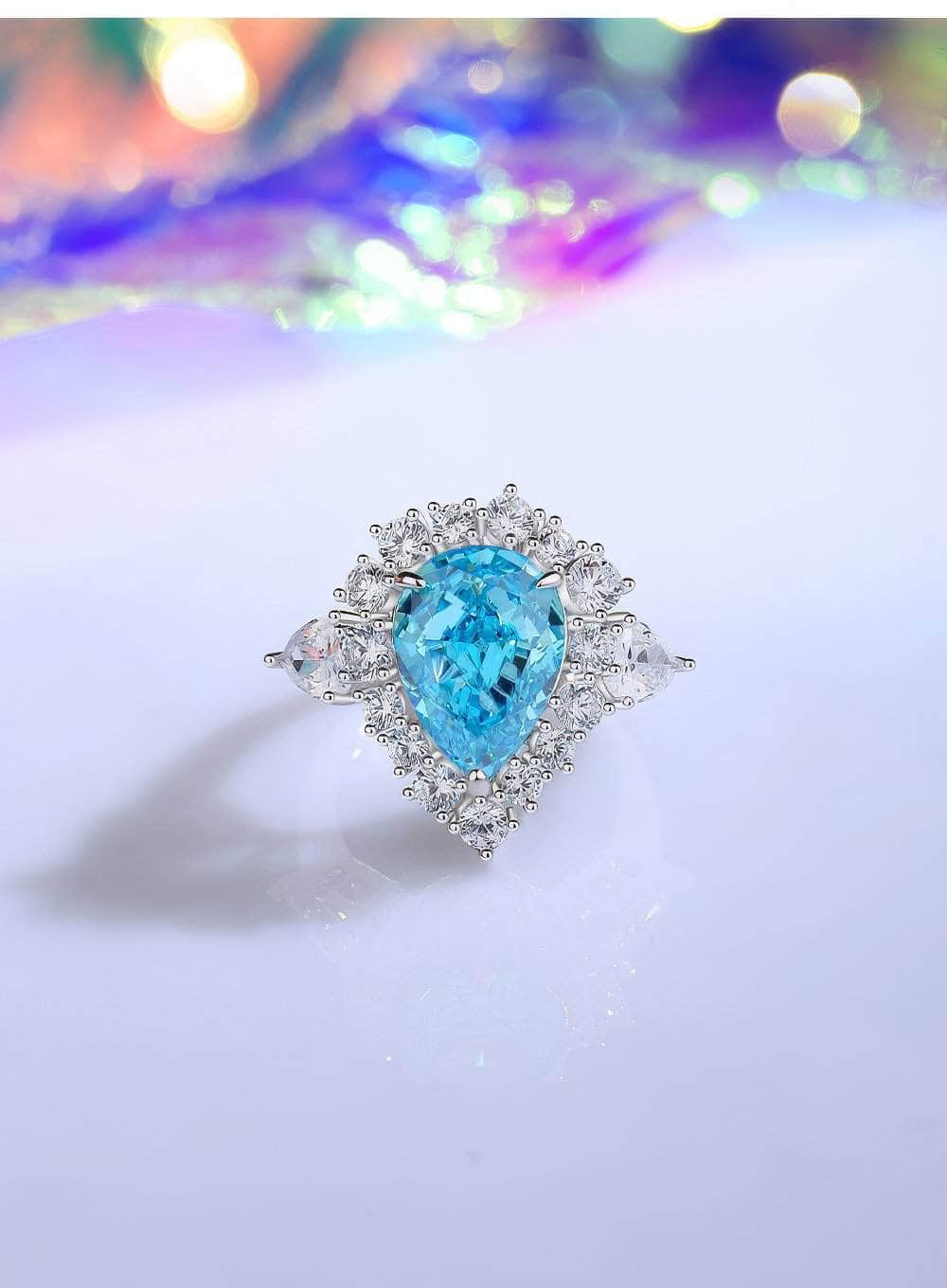 925 Sterling Silver Halo Pear Diamante Lab Grown Diamond Gemstone Ring