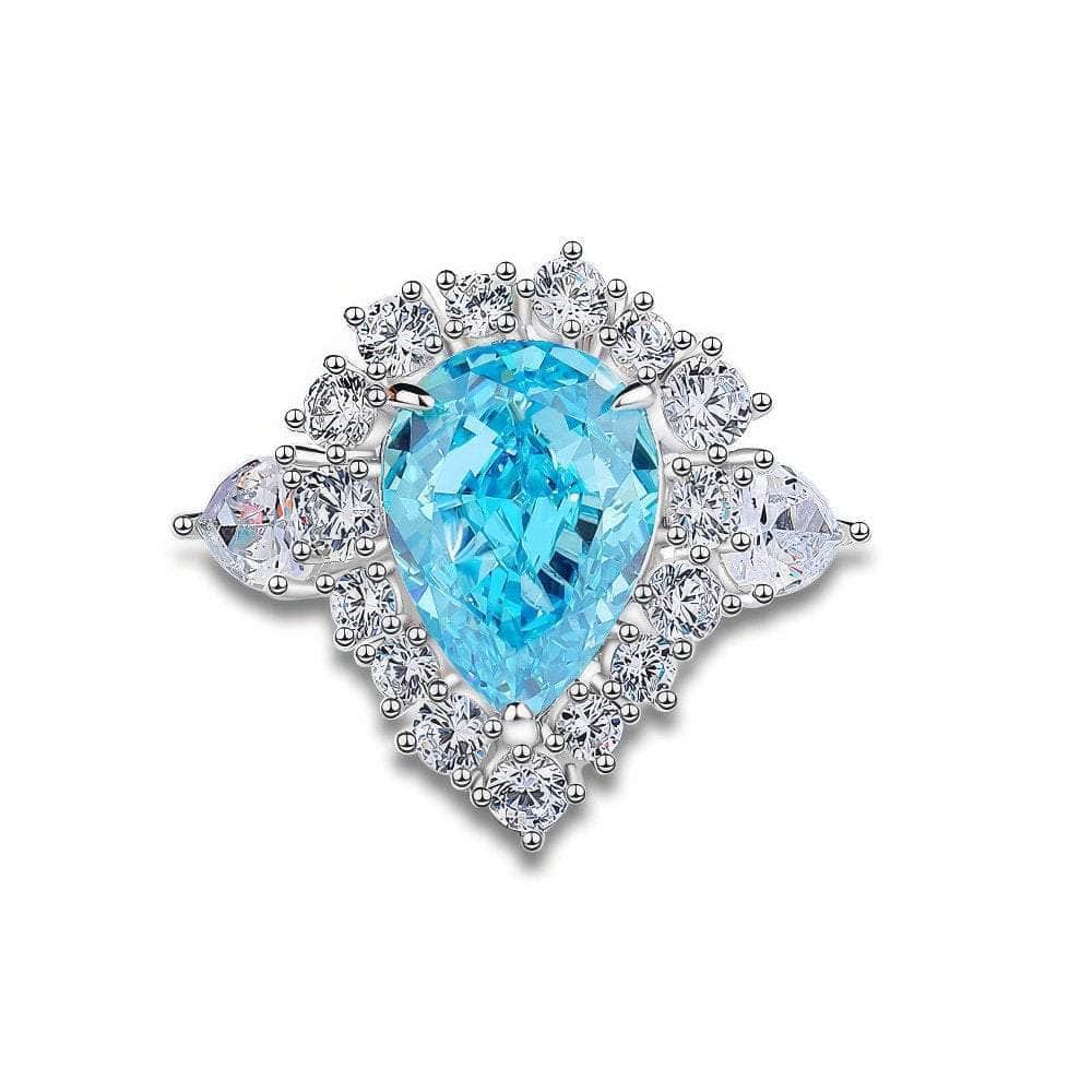 925 Sterling Silver Halo Pear Diamante Lab Grown Diamond Gemstone Ring 6 US / Pink Sapphire