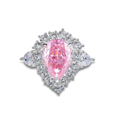 925 Sterling Silver Halo Pear Diamante Lab Grown Diamond Gemstone Ring 6 US / SeaBlue
