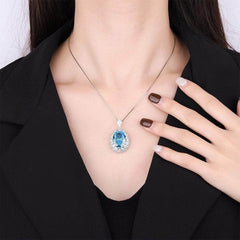 925 Sterling Silver Lab-Created Blue Sapphire Gemstone Necklace