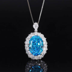925 Sterling Silver Lab-Created Blue Sapphire Gemstone Necklace Aquamarine