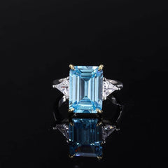 925 Sterling Silver Lab Created Diamond Gemstone Vintage Ring 5 US / Aquamarine