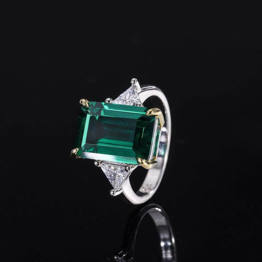 925 Sterling Silver Lab Created Diamond Gemstone Vintage Ring 5 US / Emerald