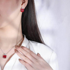 925 Sterling Silver Lab Created Diamond Ruby Gemstone Jewelry Set