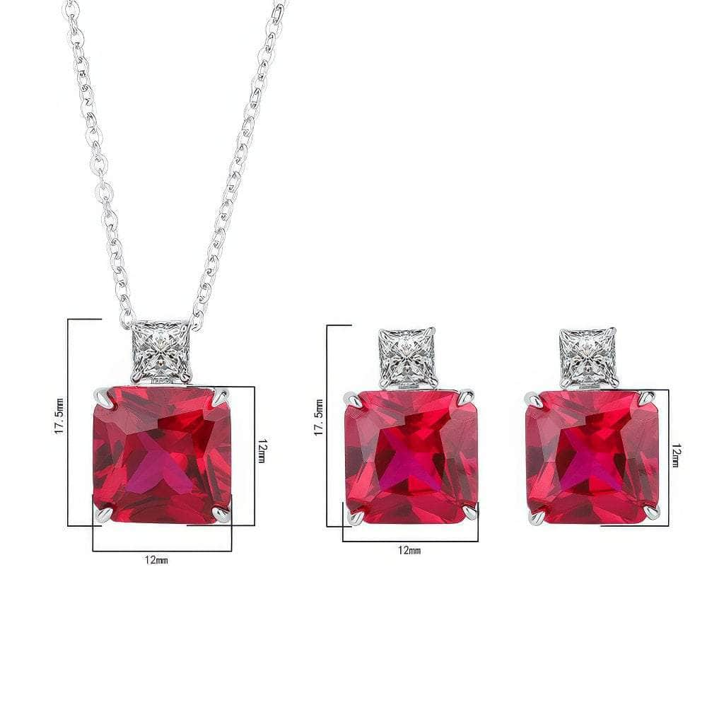 925 Sterling Silver Lab Created Diamond Ruby Gemstone Jewelry Set