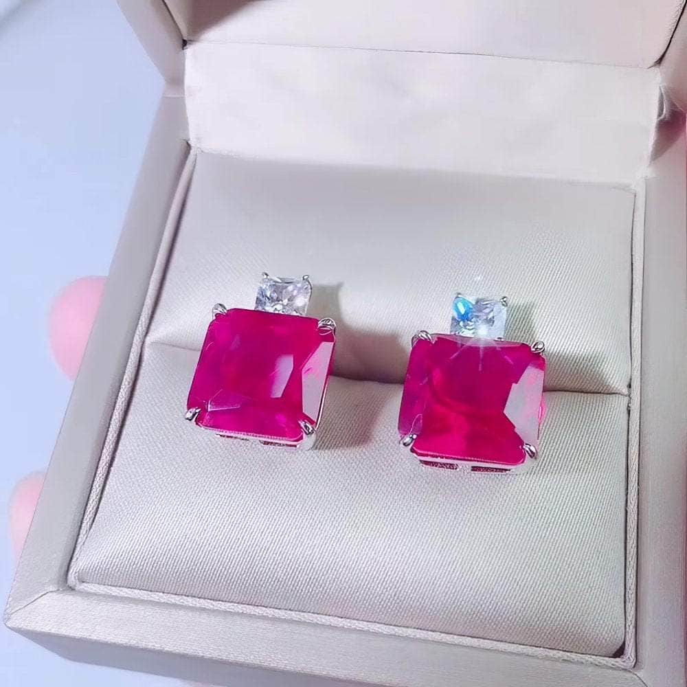925 Sterling Silver Lab Created Diamond Ruby Gemstone Jewelry Set