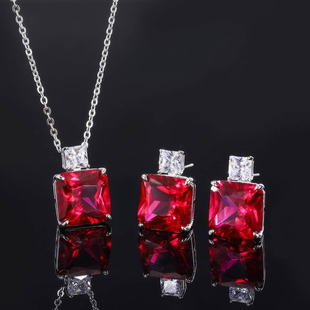 925 Sterling Silver Lab Created Diamond Ruby Gemstone Jewelry Set