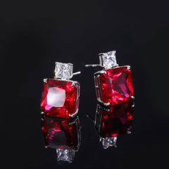 925 Sterling Silver Lab Created Diamond Ruby Gemstone Jewelry Set Ruby / Earrings