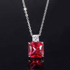 925 Sterling Silver Lab Created Diamond Ruby Gemstone Jewelry Set Ruby / Necklace