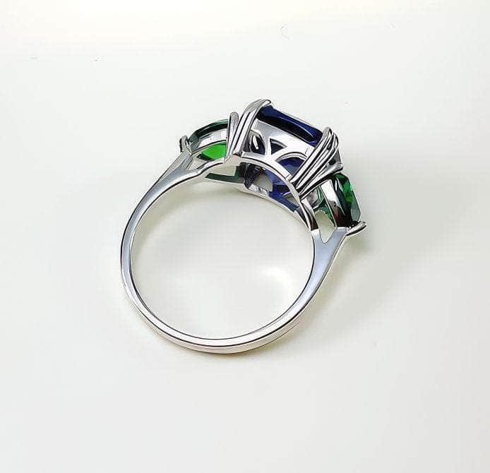 925 Sterling Silver Lab Grown Diamond Tourmaline Tanzanite Princess Cut Ring