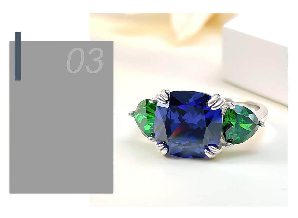925 Sterling Silver Lab Grown Diamond Tourmaline Tanzanite Princess Cut Ring