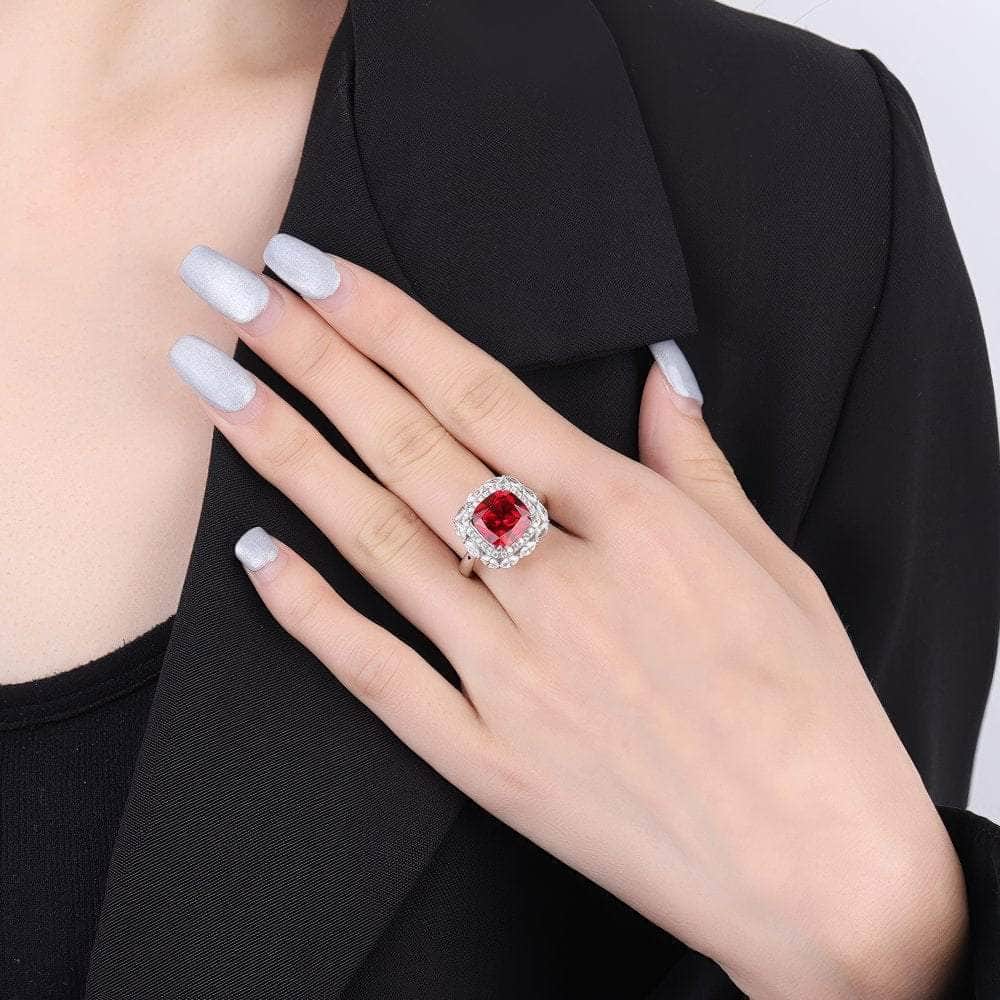 925 Sterling Silver Lab Grown Ruby Diamond Gemstone Ring