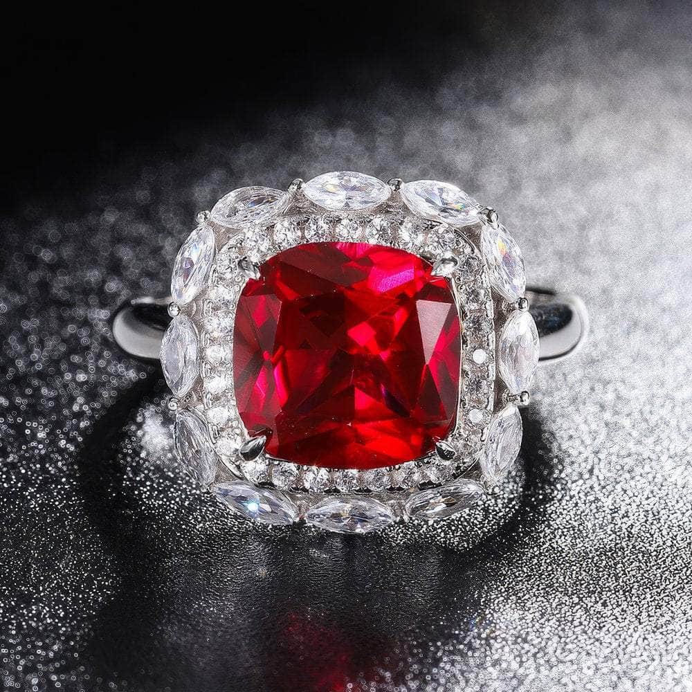 925 Sterling Silver Lab Grown Ruby Diamond Gemstone Ring 5 US / Ruby