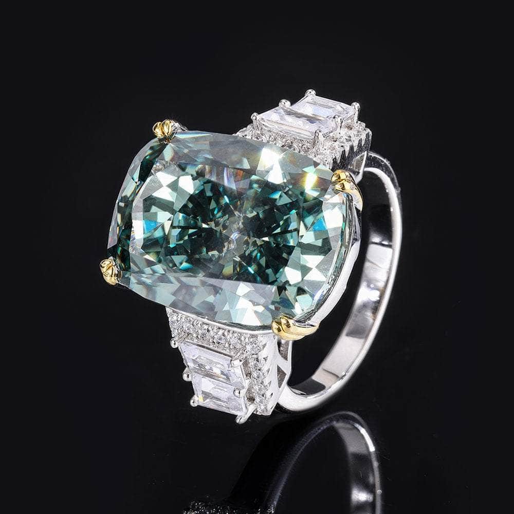 925 Sterling Silver Lab Simulated 14ct Green Moissanite Gemstone Statement Ring