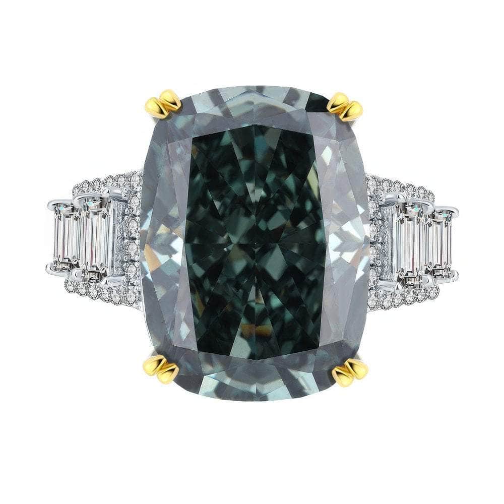 925 Sterling Silver Lab Simulated 14ct Green Moissanite Gemstone Statement Ring 6 US / Emerald