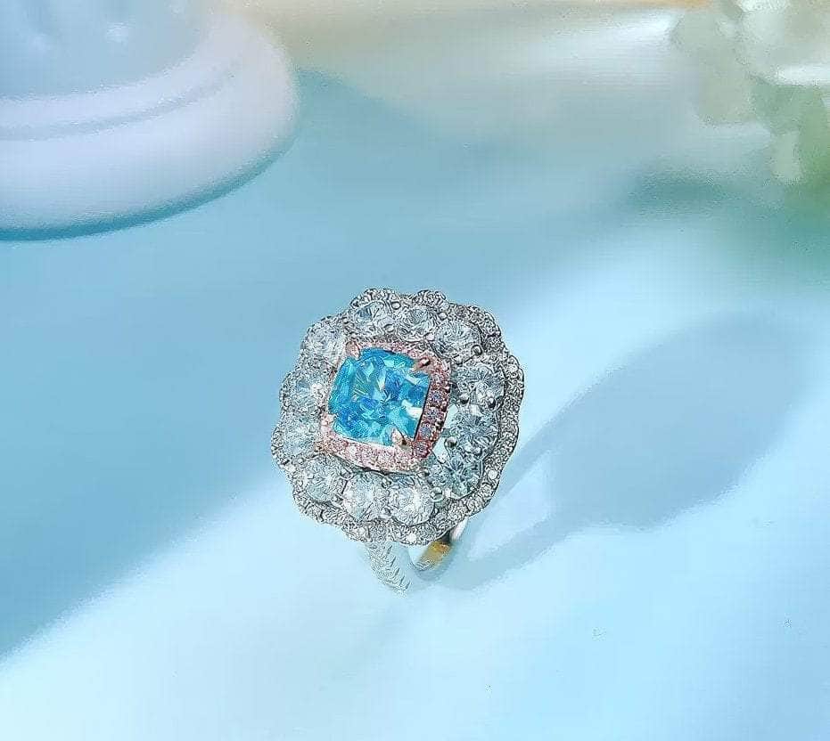 925 Sterling Silver Multistone Paved Lab Grown Diamond Gemstone Floral Decor Ring