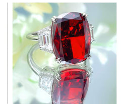 925 Sterling Silver Oval Cut Lab Grown Diamond Three Stone Ruby Ring