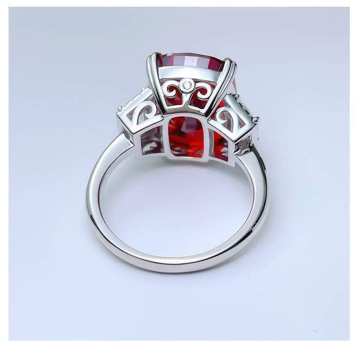 925 Sterling Silver Oval Cut Lab Grown Diamond Three Stone Ruby Ring
