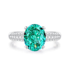 925 Sterling Silver Oval Cut Paved Crystals Lab Created Diamond Gemstone Ring 6 US / Paraiba