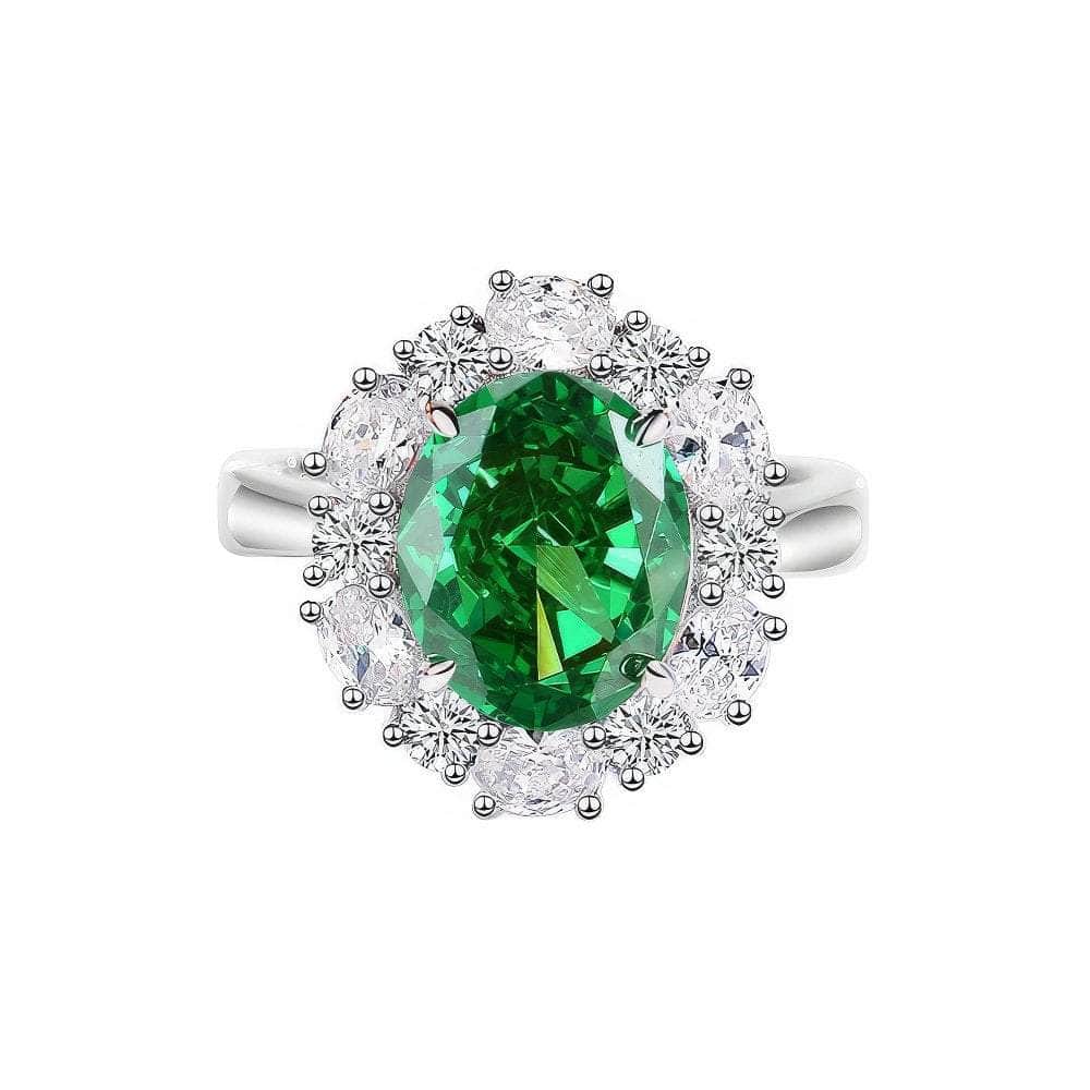 925 Sterling Silver Oval-Shaped Paved Crystal Lab-Created Diamond Gemstone Ring 6 US / Emerald