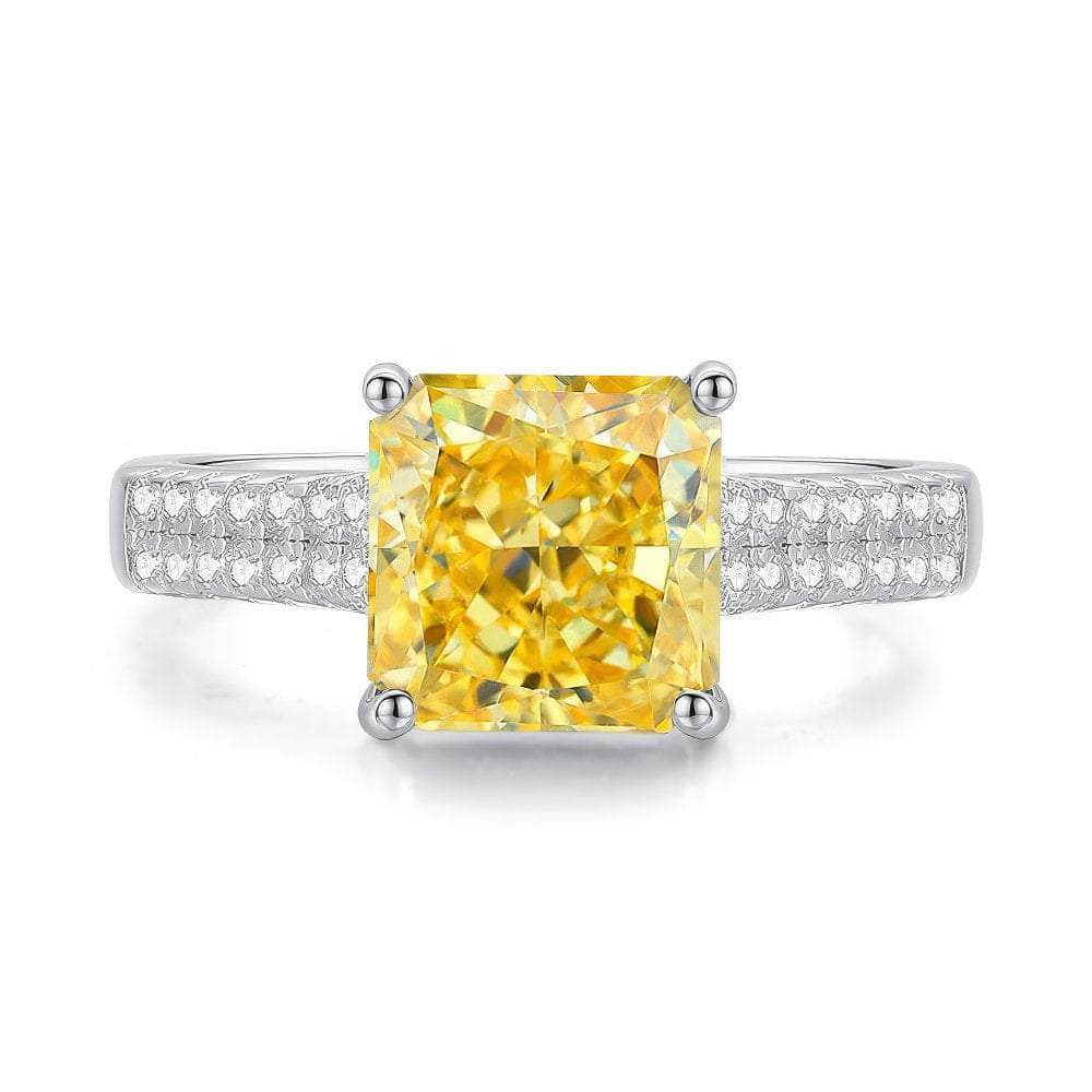925 Sterling Silver Princess Cut Lab Grown Diamond Gemstone Ring 6 US / Canary