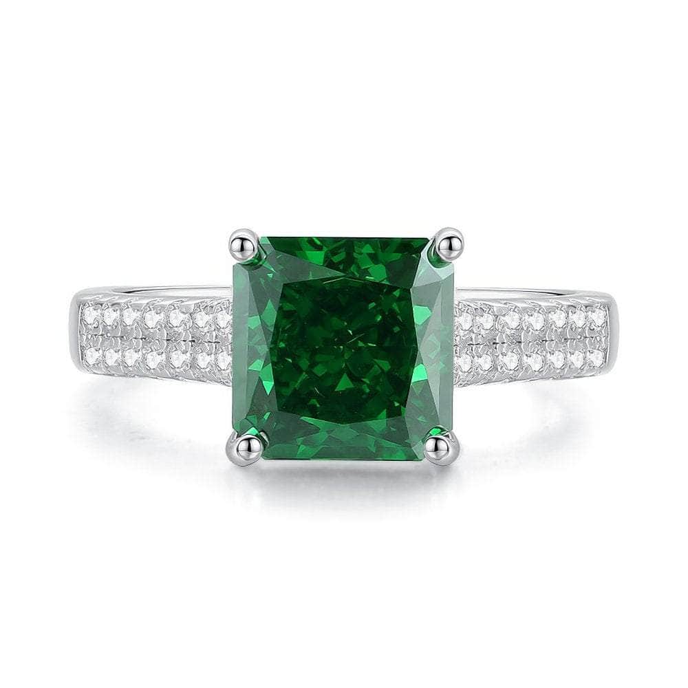 925 Sterling Silver Princess Cut Lab Grown Diamond Gemstone Ring 6 US / Emerald