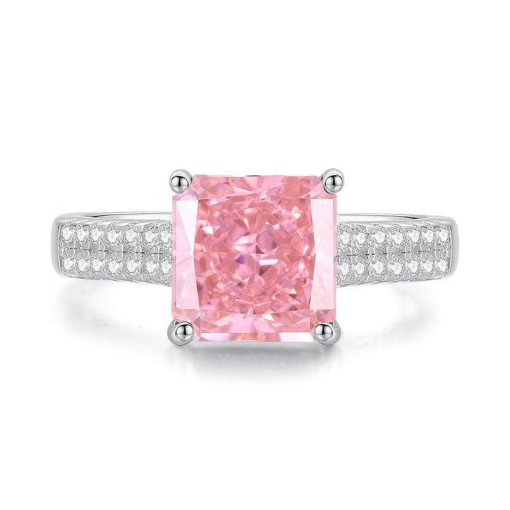 925 Sterling Silver Princess Cut Lab Grown Diamond Gemstone Ring 6 US / Padparadscha