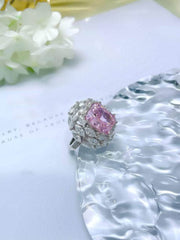925 Sterling Silver Prong Setting Lab Diamond Pink Sapphire Emerald Cut Ring
